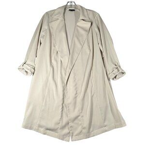 J.Jill Womens S Petite Beige Textured Duster Coat Open Front Roll Tab Sleeve